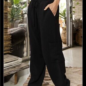 Bucketlist M Summer Pant Twist Front High Waist Textured Black